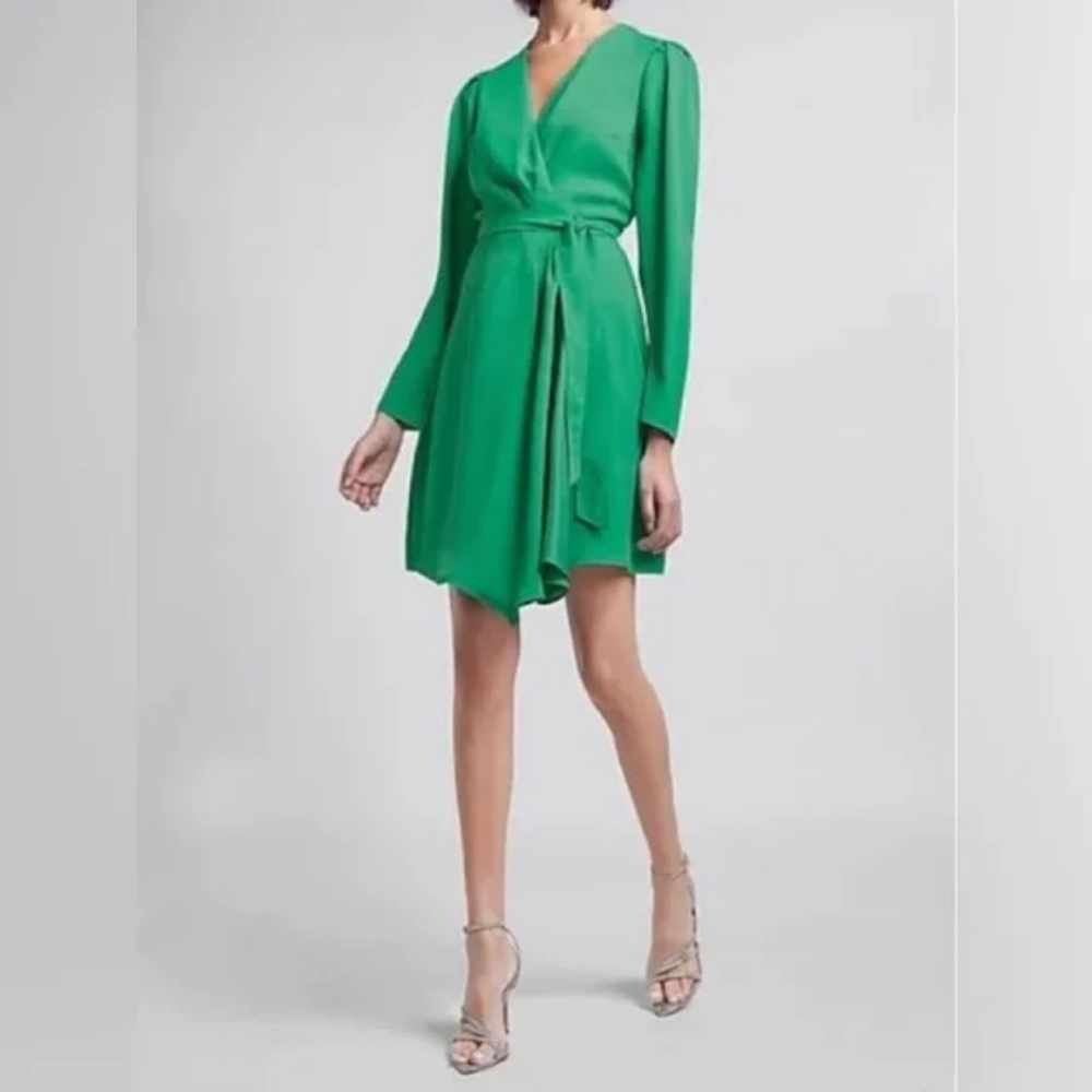 Express Long Sleeve Green Wrap Dress Size Medium